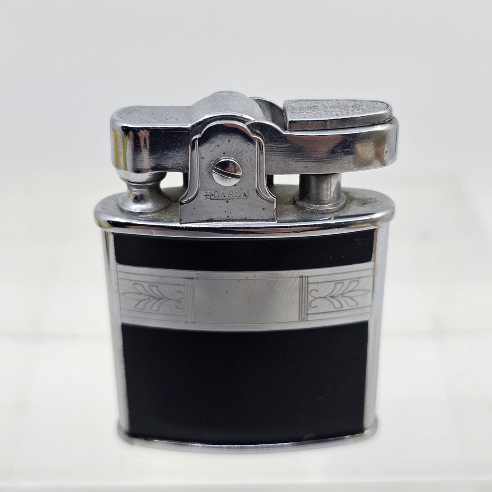 Vintage Ronson Princess Lighter Black Enamel Silver Tone Art Deco Newark NJ USA